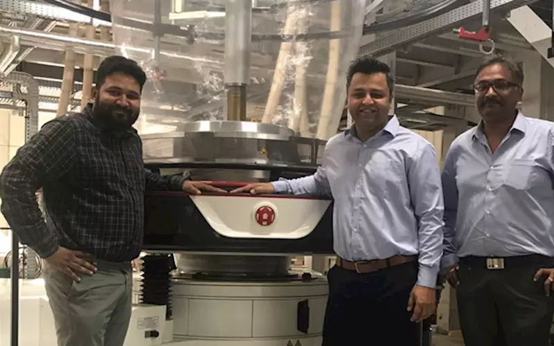 The company has also backward integrated with a new 2.8-metre wide W&H Varex three-layer blown film line. In picture (l-r): Pranav Bhalara of Balaji Multiflex, Anuj Sahni and Vineet Gupta of W&H