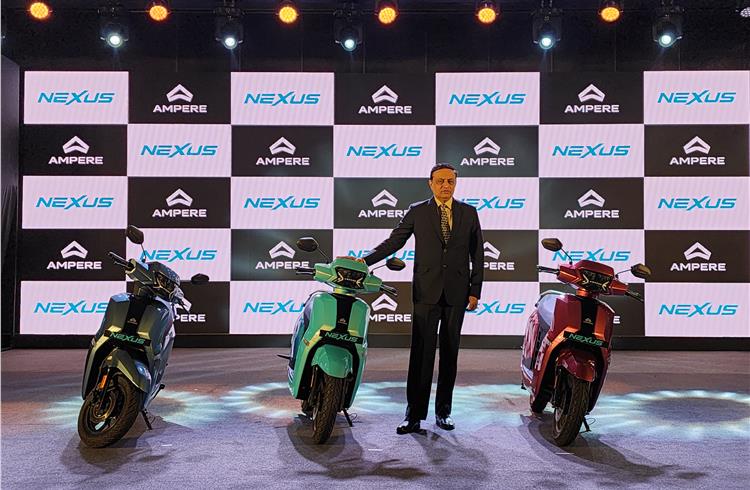 K Vijaya Kumar, CEO and Executive Director, Greaves Electric Mobility along with the new product at its launch in New Delhi.