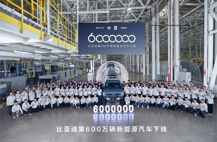 The six-millionth vehicle, a Bao 5 super-hybrid SUV under BYD's sub-brand Fangchengbao, rolled out from the Zhengzhou factory on November 26