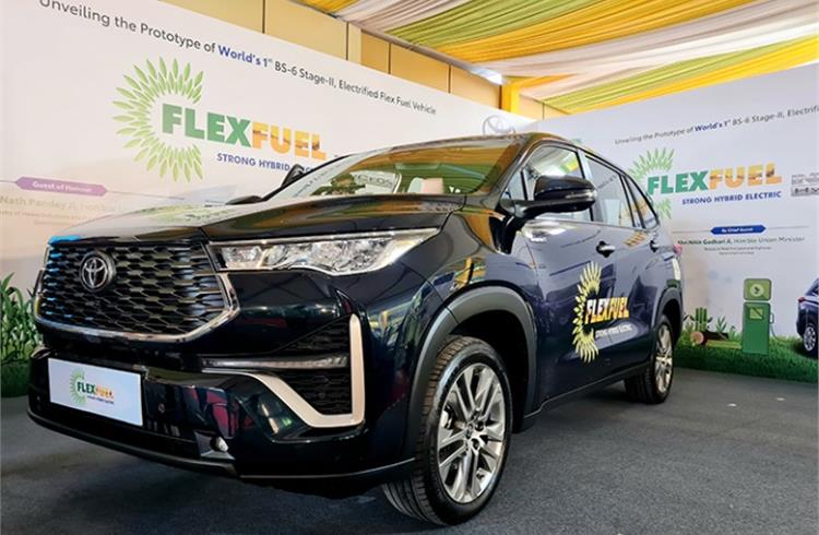 The world’s first electrified flex-fuel vehicle prototype, based on the Innova HyCross MPV, is powered by a 2.0-litre Atkinson Cycle petrol engine coupled with a hybrid-electric powertrain.