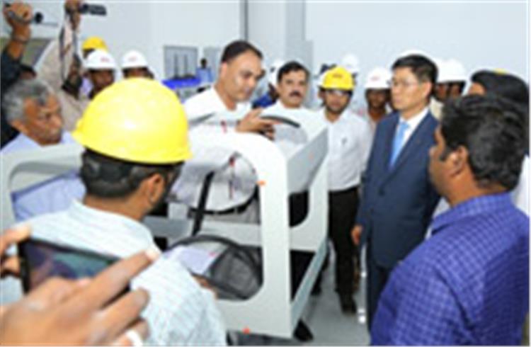 Kookhyun Shim, managing director and CEO, Kia Motors India at the training centre at the Anantpur Plant.