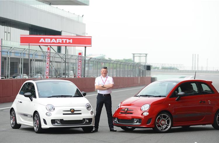 Kevin Flynn, president & MD, FCA India, with the Abarth 595 Competizione at the Buddh Int'l Circuit.