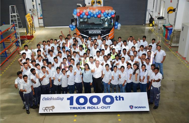 Scania CV India rolls out its 1000th truck from the Narasapura plant