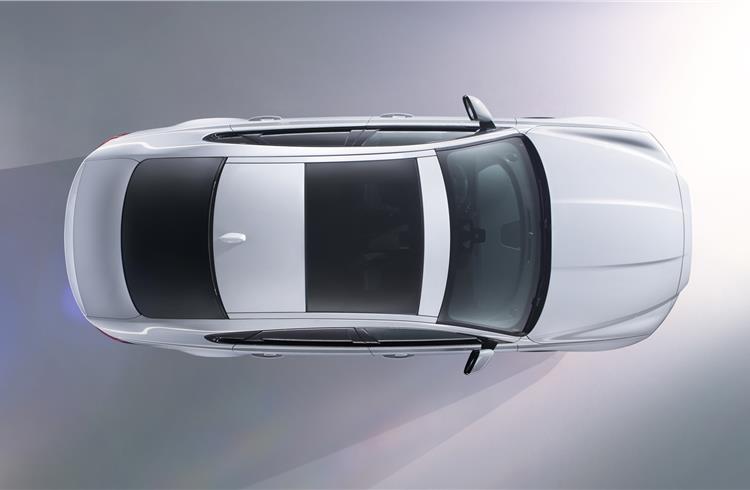 The sole exterior image released of the new Jaguar XF offers a bird's-eye view of its sharp new bodywork.