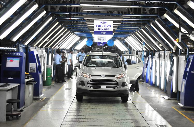 The Ford EcoSport production line at the Chenagalpattu plant in Tamil Nadu.