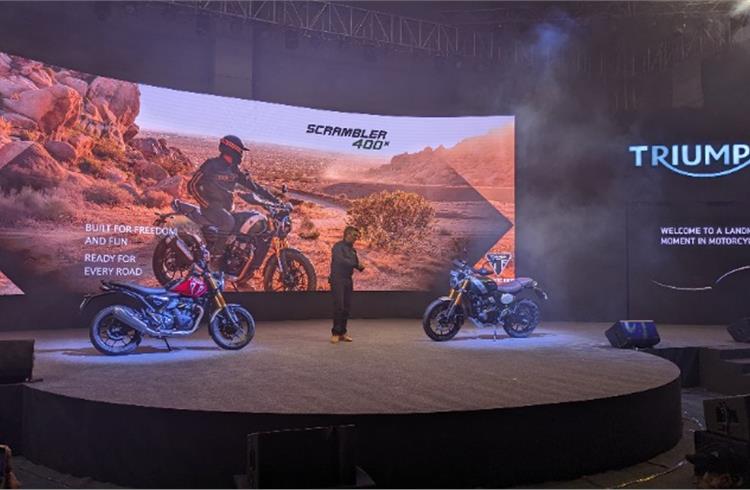 Nick Bloor at the launch of Speed 400 and Scrambler 400x