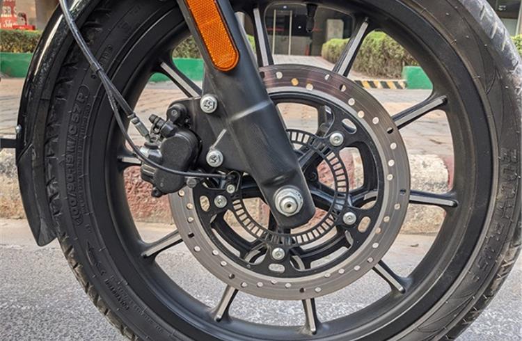 19-inch front and 17-inch rear wheel  with multispoke alloys_ dual channel ABS with floating calliper disc brakes at either end.
