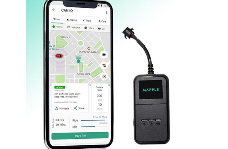 MapmyIndia's Mappls GPS tracker uses vehicle coordinates to transmit real-time location and prompts geofencing, overspeeding and ignition alerts while offering remote immobilisation functionality.