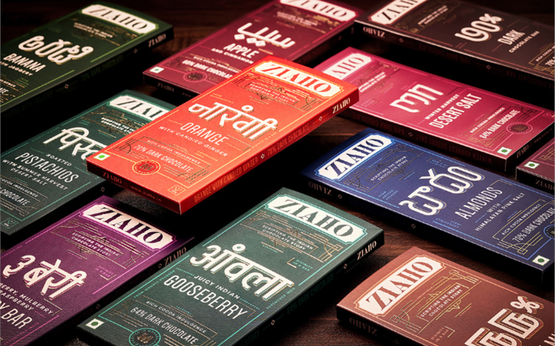 Ziaho's packaging illuminates the rich tapestry of Indian chocolate