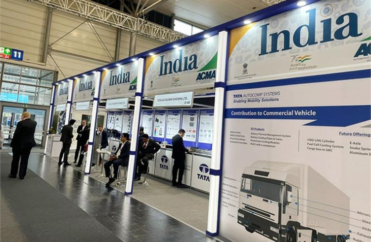 Forty-five Indian auto component manufacturers including Tata Autocomp Systems, are part of the India Pavilion at IAA 2022. (Image: Vinnie Mehta/Twitter)