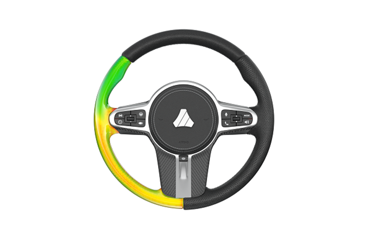 Simulation-driven design of a steering wheel with polyurethane foam manufacturing analysis.