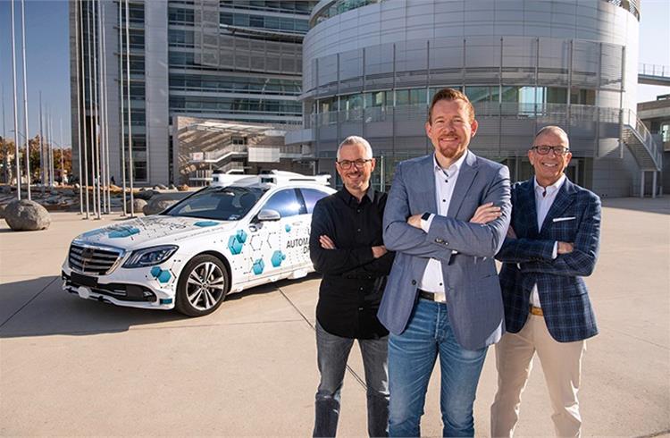 L-R: Sven Zimmermann, Engineering Director Automated Driving at Robert Bosch; Alexander Schaab, VP (Autonomous Driving), Mercedes-Benz R&D North America (MBRDNA); and Dolan Beckel, Director of Civic Innovation of the City of San José.