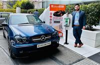 Jawaad Khan, founder, Tadpole Projects along with the retrofitted Mercedes-Benz C Class.