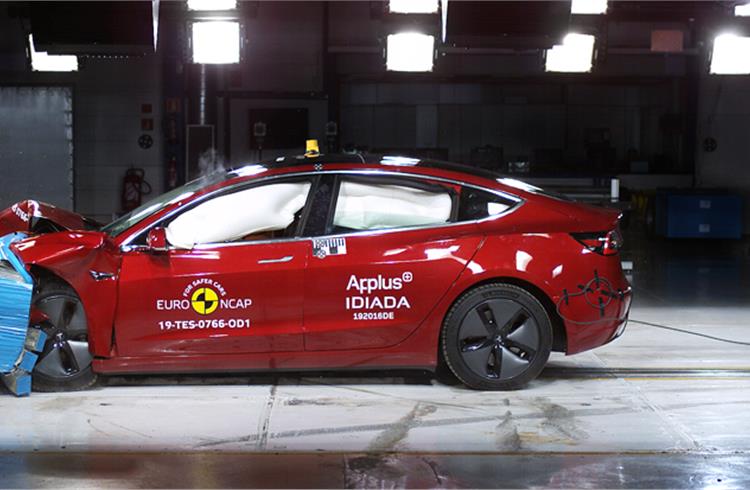 Tesla Model 3 had a perfect score in the frontal offset deformable barrier crash test. Frontal offset impact takes place at 64kph, 40% of the width of the car striking a deformable barrier.