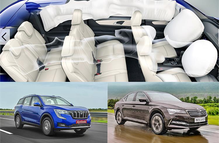 Recently launched Mahindra XUV700 has seven airbags , including a knee airbag; Skoda Superb has all of eight airbags.