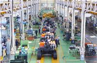 The assembly line at the excavator plant.