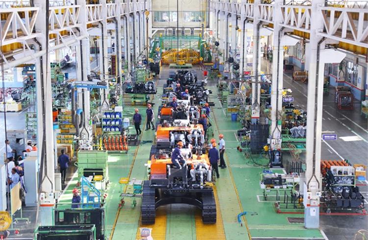 The assembly line at the excavator plant.