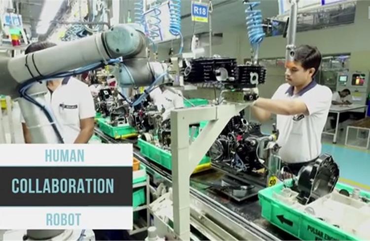 Collaborative robotts at work in Bajaj Auto's Chakan plant.