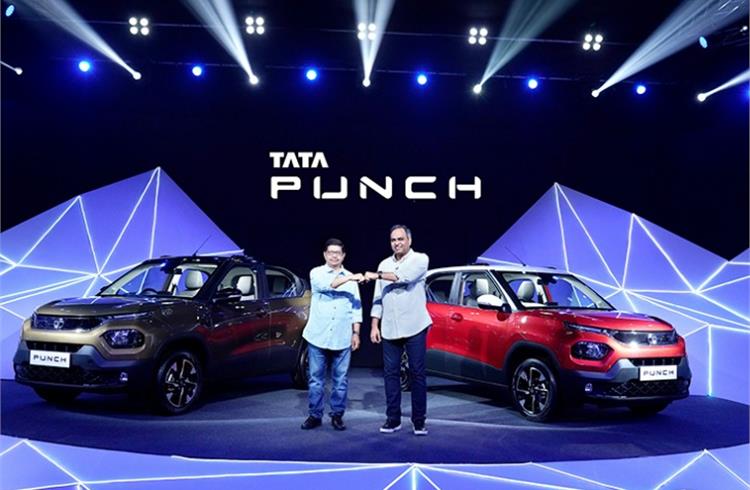 The Tata Punch was launched on October 18, 2021. Seen here (L-R) are Rajendra Petkar, President & CTO, Tata Motors and Shailesh Chandra, President - PVBU, Tata Motors.