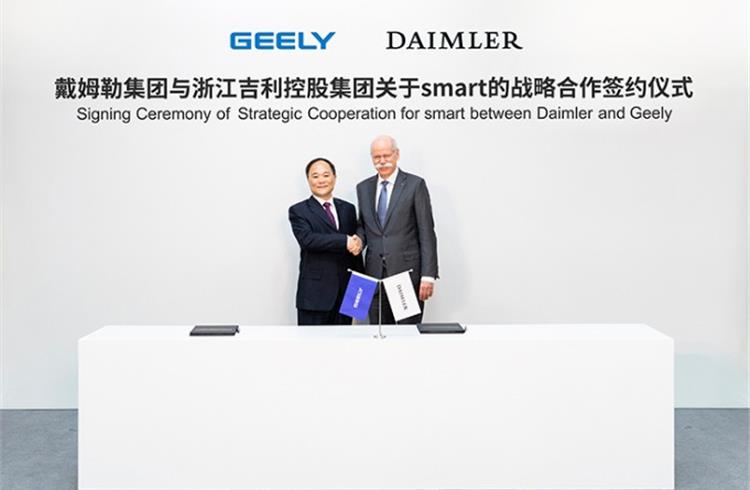 File photo from March 2018:Li Shufu (left), Geely Holding Chairman and Dieter Zetsche (right), Chairman of the Board of Management of Daimler AG and Head of Mercedes-Benz Cars.