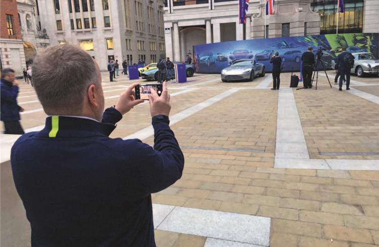 Aston’s car display outside the LSE included 007’s DB5