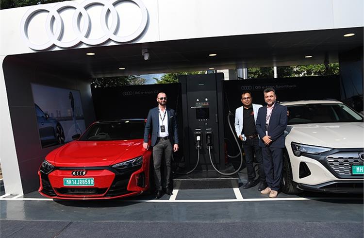 Alexander von Waldenburg-Dresel, Senior Director, Sales Region Overseas, Audi AG; Kartikey Hariyani, Founder & CEO, CHARGE ZONE; Balbir Singh Dhillon, Head of Audi India.