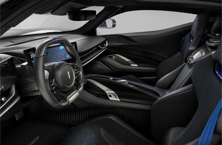 The cabin receives redesigned seats, which will also be available on the standard Battista, and blue accents that match the exterior pinstripe.