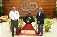 R-L: Dr R Mukhopadhyay, Director, R&D and Vipin Basan, Head, Product Development, unveil the new EV tyres.