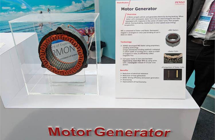Motor generator, composed of stator and rotor, propels vehicle and generates electricity during braking. It contributes to better driving and improved efficiency,