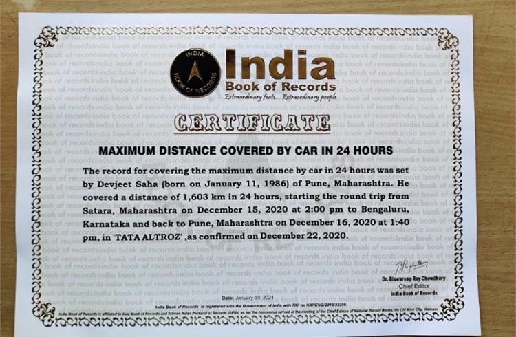 Tata Altroz drives into India Book of Records with 1,603km in 24 hours