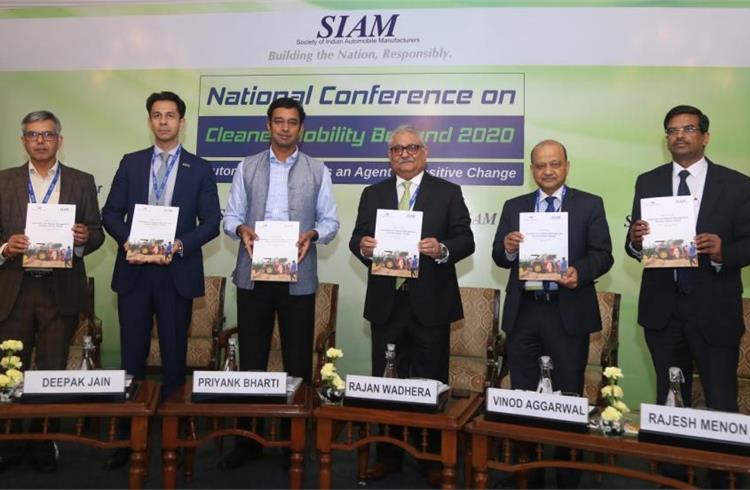 L-R: ACMA's Vinnie Mehta and Deepak Jain; Road Transport Ministry's Priyank Bharti; SIAM's Rajan Wadhera and Vinod Aggarwal and Rajesh Menon.