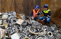 Schaeffler destroyed 30,000 counterfeit products weighing 10 tons. (L-R): Martin Ruegemer, Schaeffler Global Brand Protection and Frank Ziegler, Riwald Recycling.