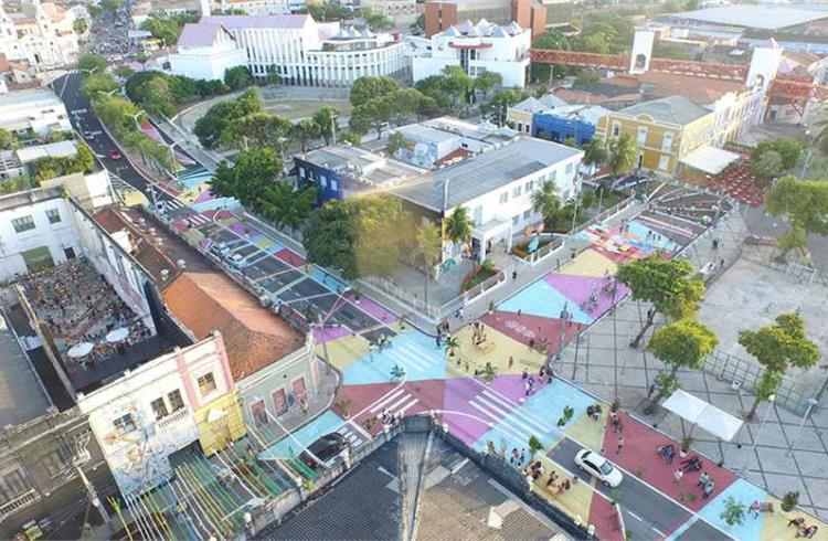 Aerial view of a safer streets intervention at Dragão do Mar in Fortaleza, Brazil. Image: Victor Macedo, courtesy of Bloomberg Philanthropies
