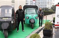 L-R: Uday Narang, chairman, Anglian Omega and Dr. Deb Mukherjee, MD, Omega Seiki Mobility at the unveil the new range of the electric vehicles - Sun Ri (three-wheeler cargo), Ride (E-rickshaw), and Stream (passenger auto-rickshaw).