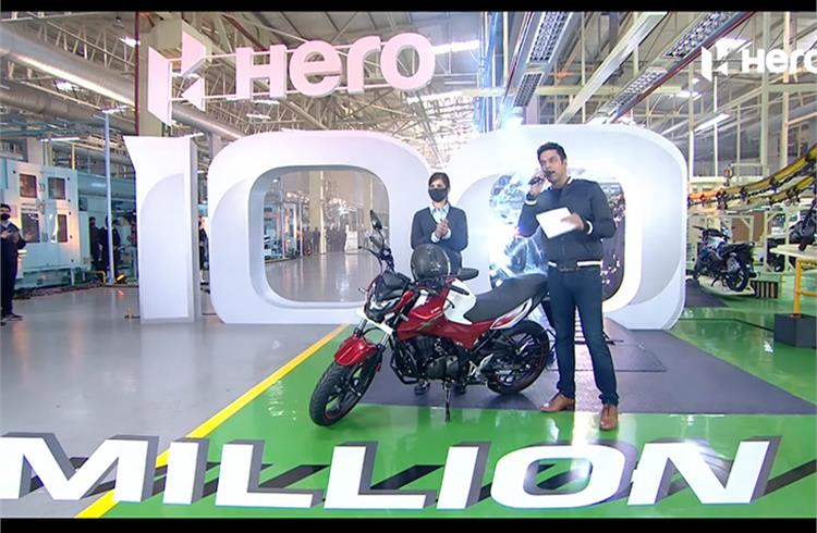 The 100 millionth bike, the Xtreme 160R, was rolled-out of the company’s manufacturing facility in Haridwar, in Uttarakhand.