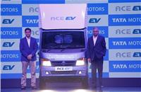 L-R: Girish Wagh, Executive Director, Tata Motors and N Chandrasekaran, Chairman, Tata Sons & Tata Motors, at the launch of the Ace EV on May 5, 2022.