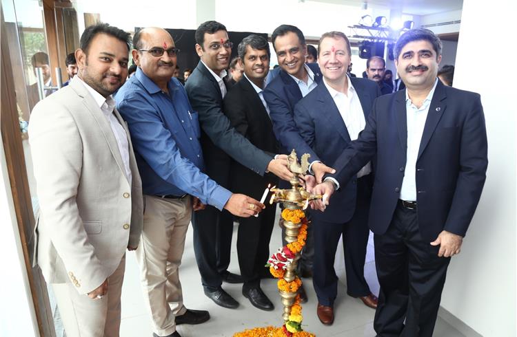 Narendra Singh Tomar, dealership principal, Central Volvo (extreme left), Charles Frump, managing director, Volvo Car India (2nd from extreme right) and Jyoti Malhotra, director- sales and marketing, 