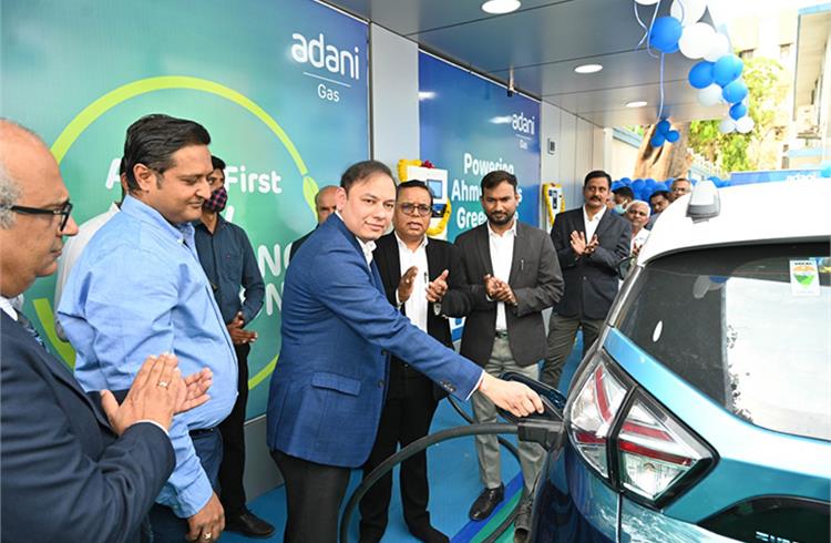 Pranav Adani, MD - Agro and Oil & Gas, Adani Group inaugurating Adani Total Gas' first electric vehicle charging station in Ahmedabad.