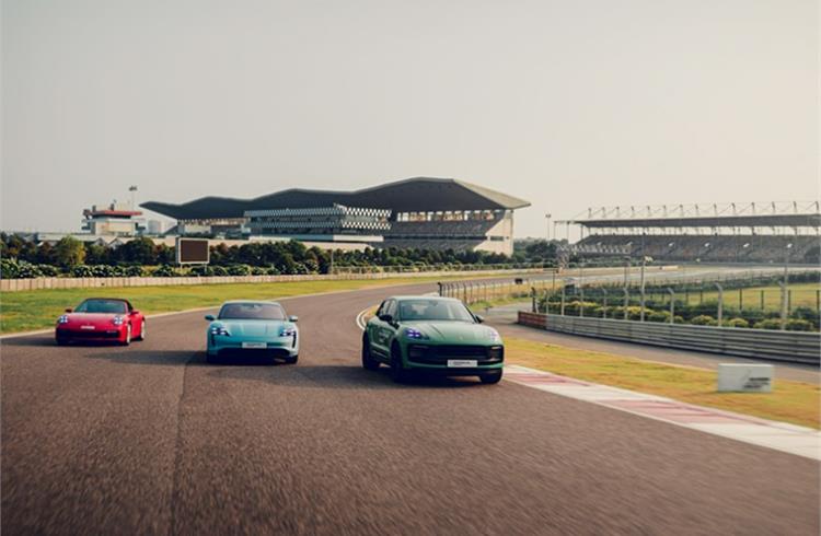 Taycan, Macan GTS and 911 S Cabriolet during the Porsche Experience at Buddh International Circuit