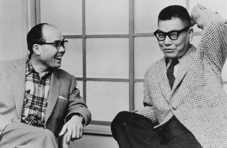 Soichiro Honda (left), founder of Honda Motor Co, and co-founder Takeo Fujisawa formed a unique partnership as president and executive president, respectively.