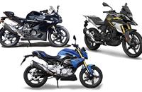Clockwise from top left: the just-launched BMW 310RR, the 310 GS and the 310 R.
