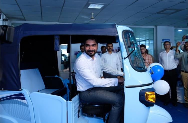 Saju Nair, EVP and Head of Commercial Vehicle Business, PVPL at the launch of the first Ape' electric experience centre showroom in India.