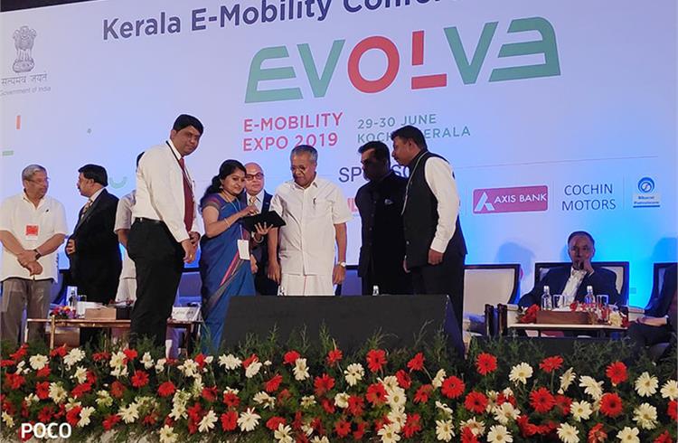 Chief Minister of Kerala Pinarayi Vijayan and NITI Aayog Amitabh Kant at the EVOLVE e-mobility conference in Kochi yesterday. 