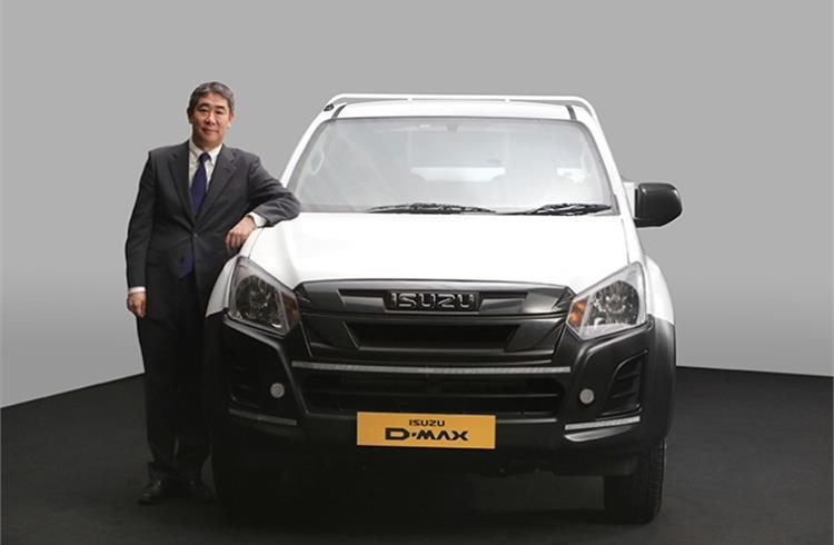 Ken Takashima, Deputy Managing Director, Isuzu Motors India with the BS VI D-Max.