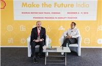 L-R: Mike Brown, Advanced Product and Business Strategy Director, Gordon Murray Design and Nitin Prasad, chairman, Shell Companies in India at the second day of Shell Eco Marathon in Chennai.