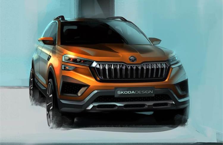 The first exterior sketch provides a glimpse of the Skoda Vision IN’s face, which echoes the design of the Kamiq sold abroad.