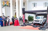 Kenyan President Uhuru Kenyatta unveiled the assembled-in-Kenya Mahindra pick-ups.