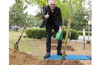 Stellantis CEO Carlos Tavares plants a tree at the Thiruvallur facility on the outskirts of Chennai, on November 23, 2022.
