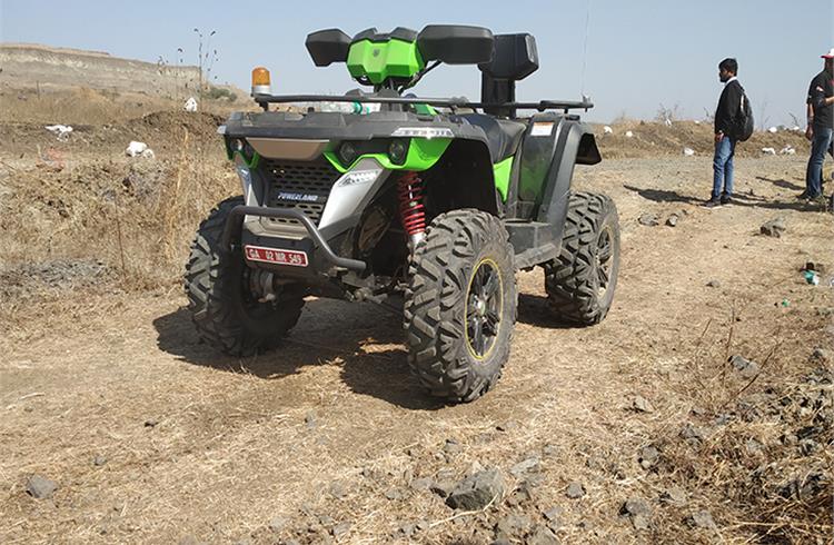 Tej Naik, co-founder of Powerland with the electric ATV at the BAJA SAE India event in Pithampur