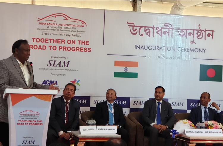 Tipu Munshi, minister of Commerce, government of Bangladesh addressing the participants at the Indo-Bangla auto show.